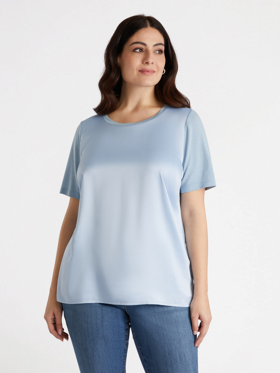 T-shirt in raso e jersey lurex