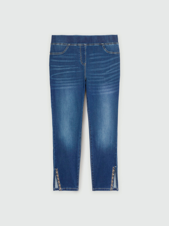 Jeggings con spacco e ricamo