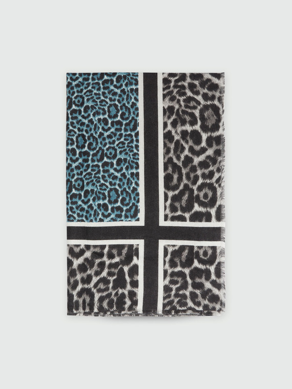 Animal print scarf with logos