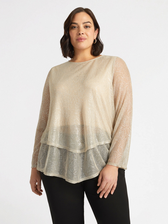 T-shirt in jersey lurex con sovrapposizioni