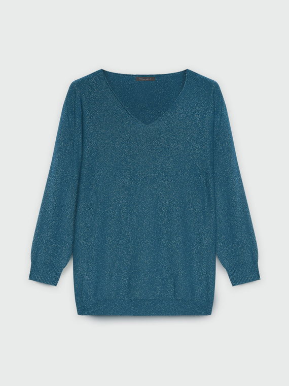 Lurex sweater with V-neck