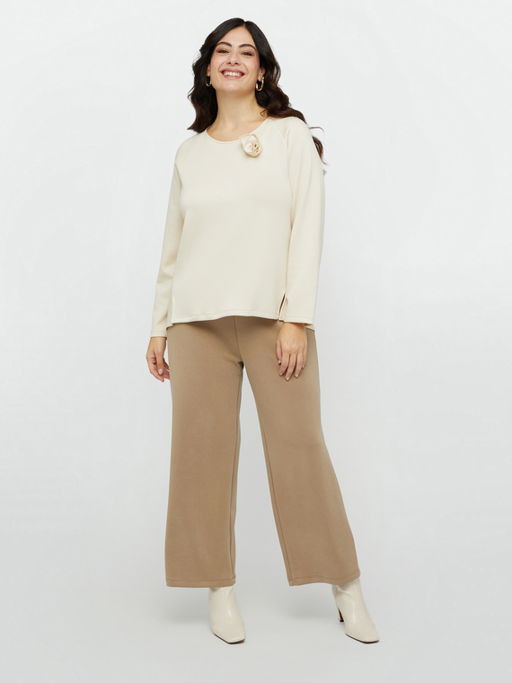 Pantaloni cropped soft touch con cintura in tessuto