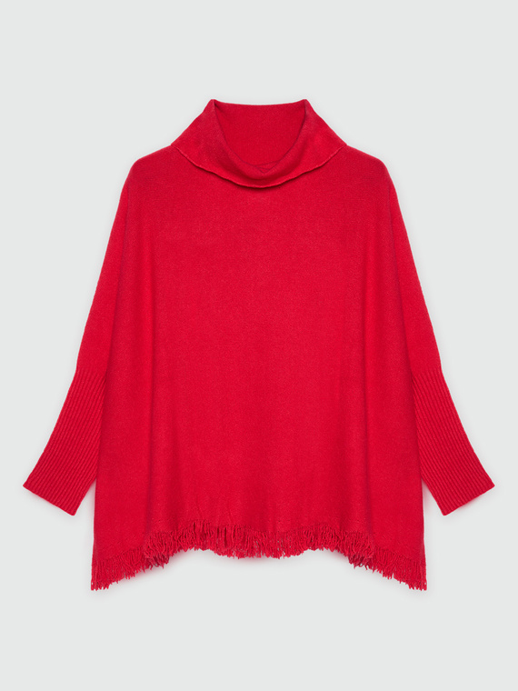 Pull avec cape avec franges et col boule