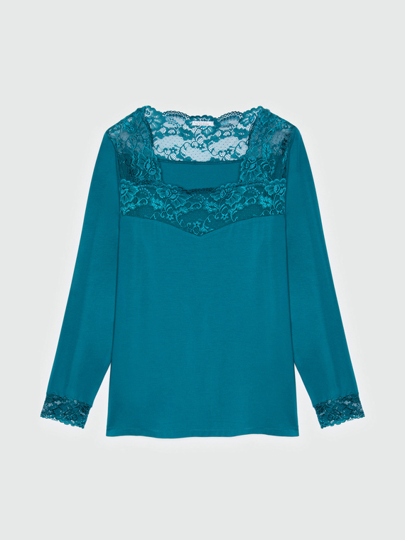 T-shirt maniche lunghe con pizzo