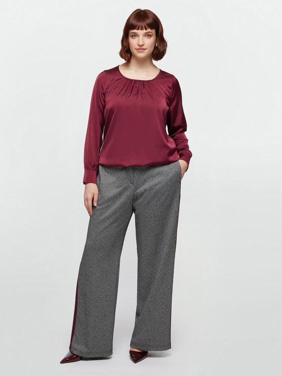 Pantaloni fantasia spigata con bordi burgundy