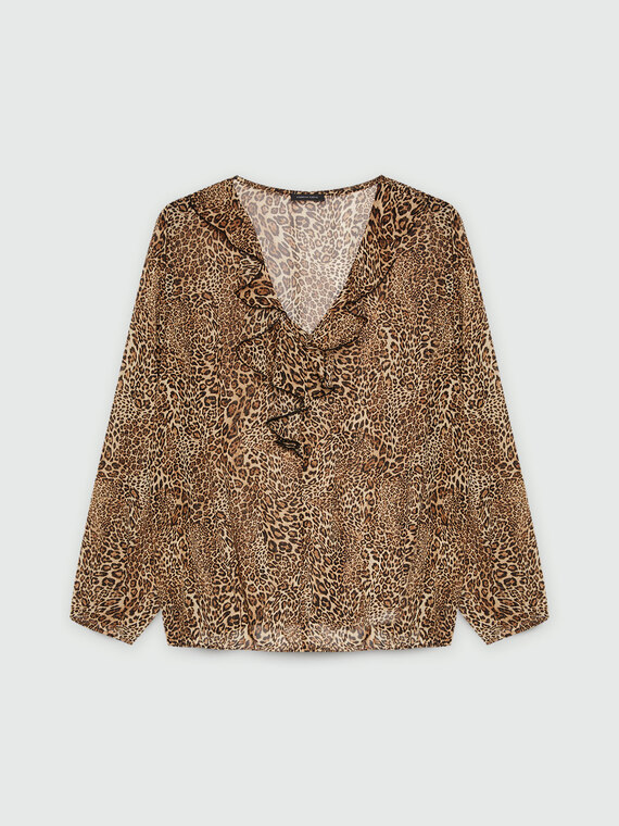 Blusa animalier con volants davanti