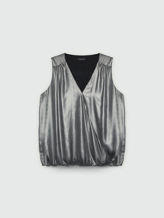 Coated fabric sleeveless top