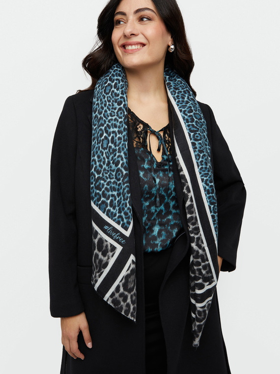 Animal print scarf with logos