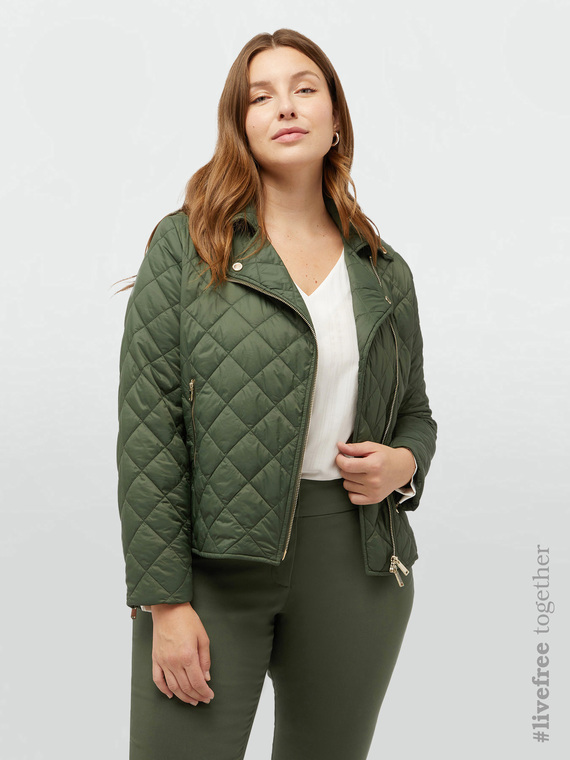 Quilted biker style down jacket