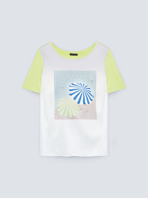T-shirt with print and beads