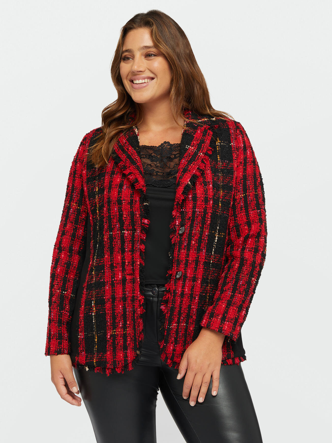 Giacca tartan con orli sfrangiati