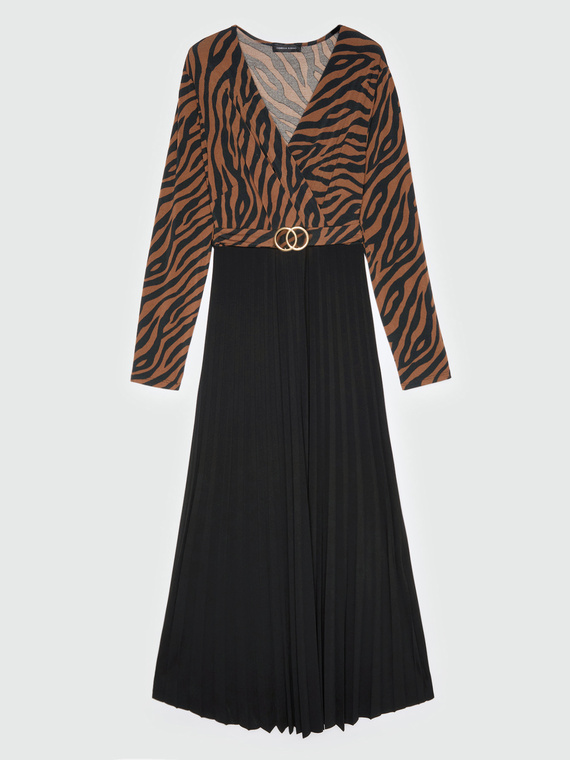 langes plissiertes Animalier-Kleid