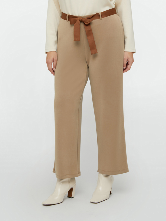 Pantaloni cropped soft touch con cintura in tessuto