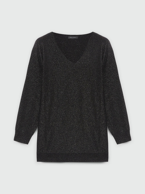 Lurex sweater with V-neck