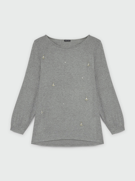 Lightweight sweater with crystal embroidery