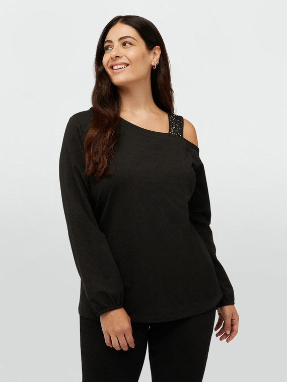 One-shoulder fleece top