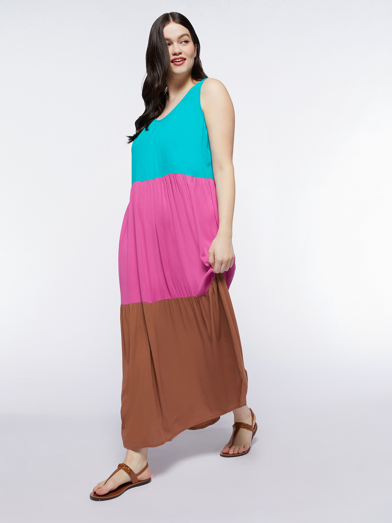 Vestito lungo colour block image number 0