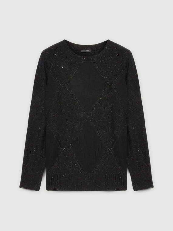 Sweater with diamond pattern and tiny sequins