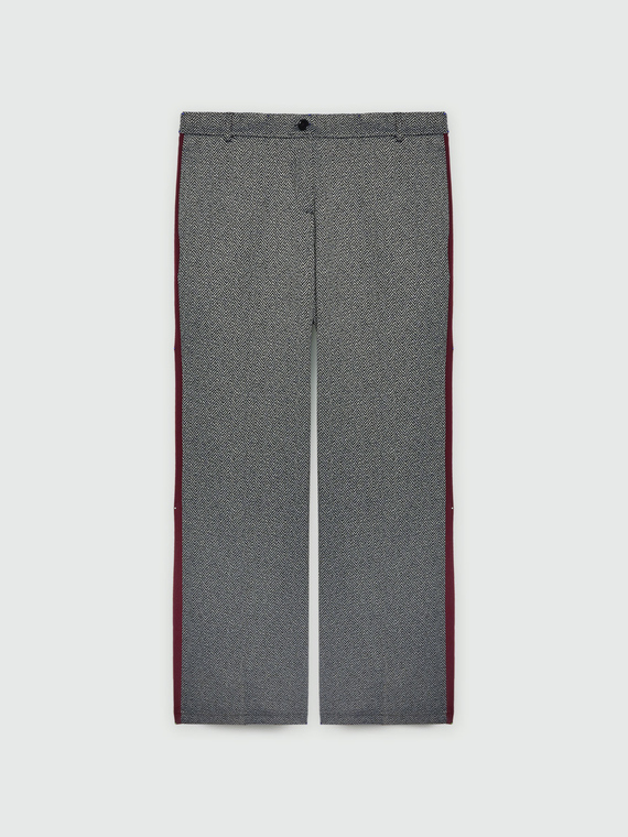 Pantaloni fantasia spigata con bordi burgundy