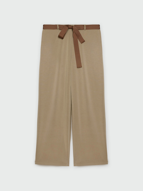 Pantaloni cropped soft touch con cintura in tessuto