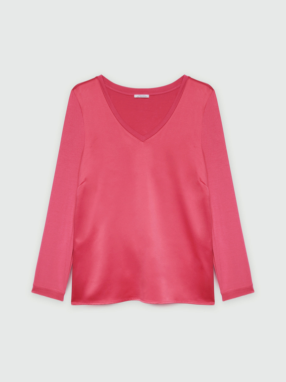 T-shirt maniche lunghe in due tessuti
