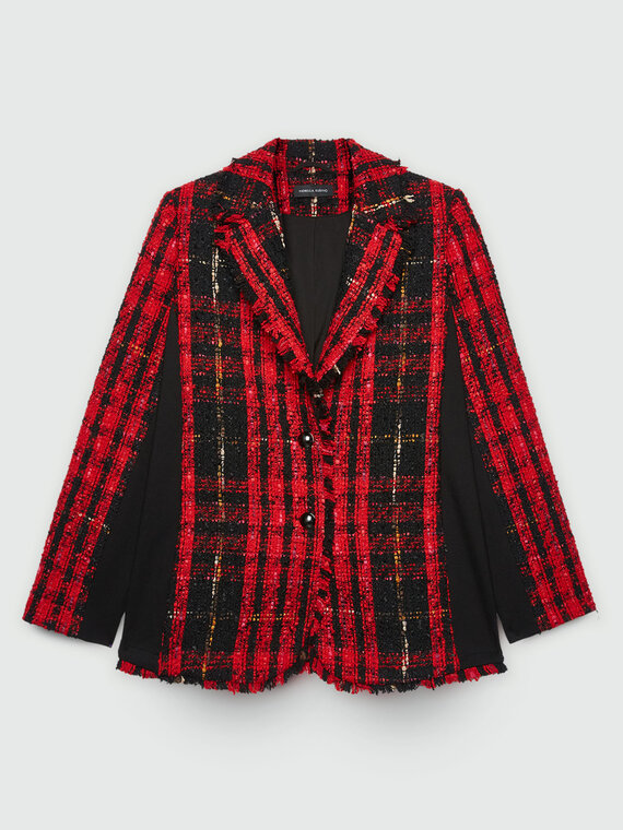 Tartan-Jacke mit Fransen