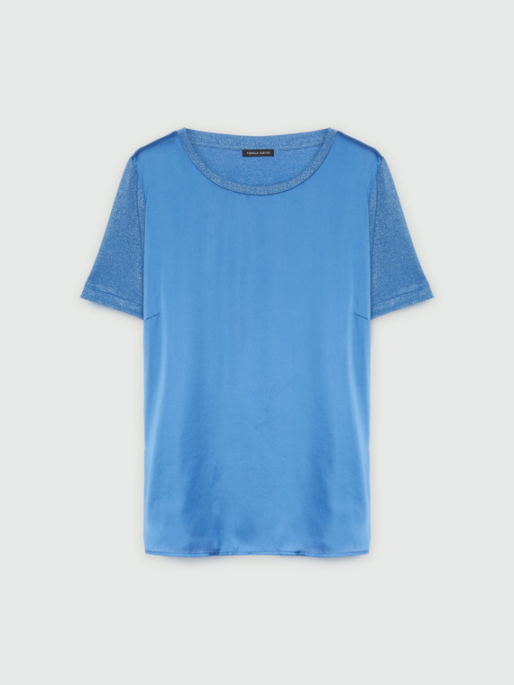 T-shirt in raso e jersey lurex