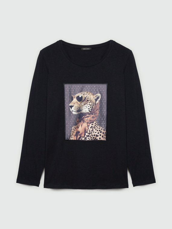 T-shirt maniche lunghe con stampa animali funny