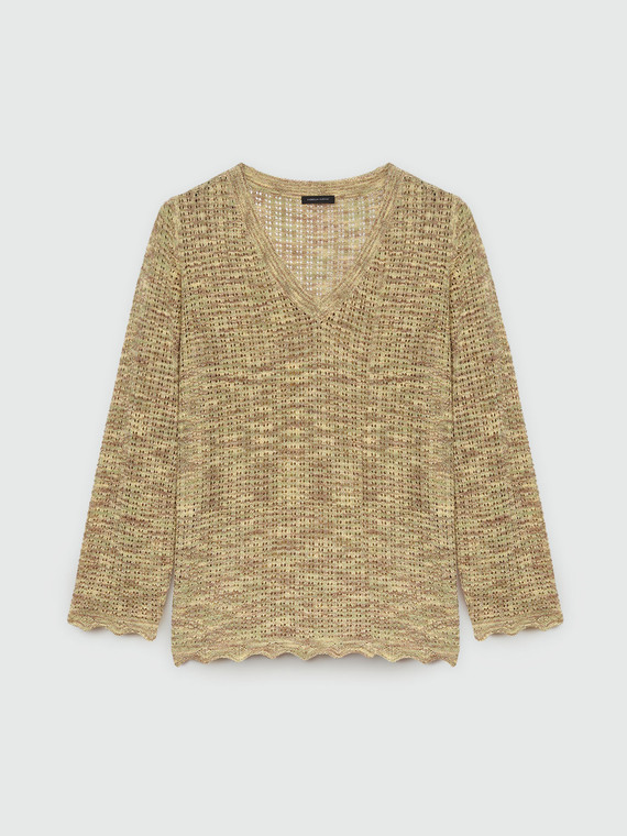 Maglia mélange con scollo a V