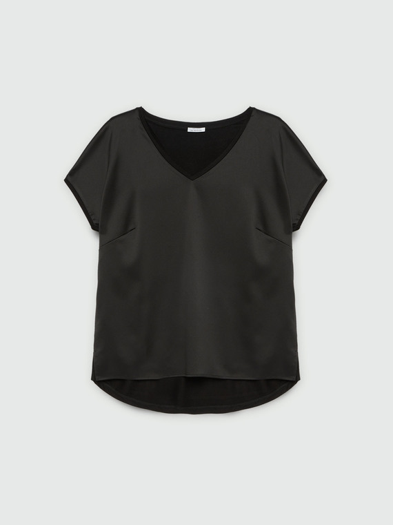 Satin and jersey T-shirt