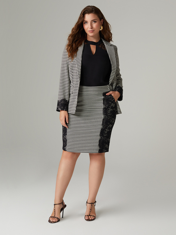 Houndstooth blazer with lace