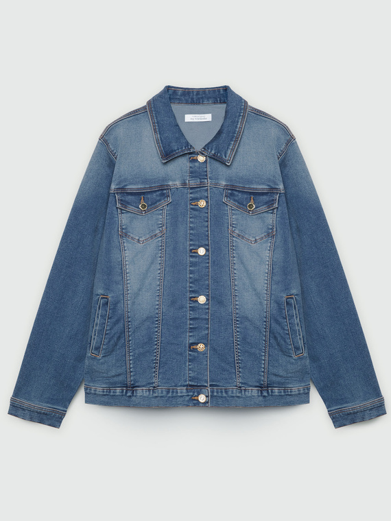 Giubbotto in denim con bottoni gioiello