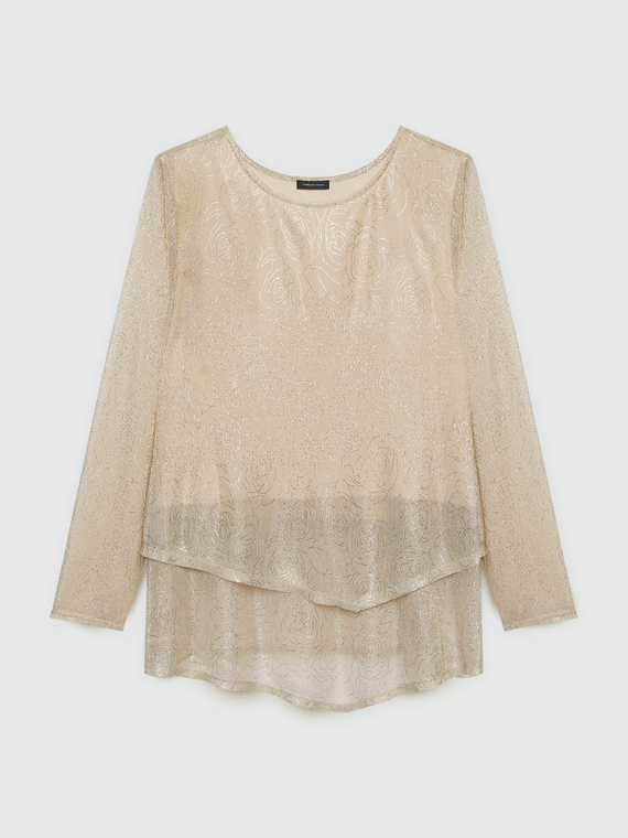 T-shirt in jersey lurex con sovrapposizioni