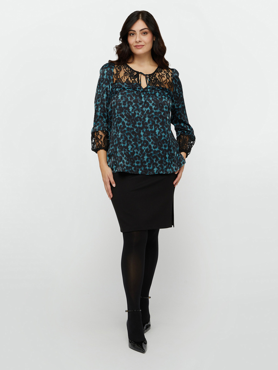 Bluse mit Animal-Print und Spitze