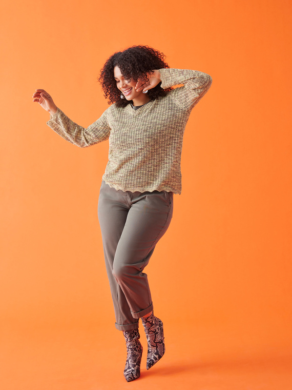 Maglia mélange con scollo a V