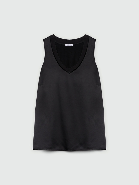 Top in due tessuti con scollo a V