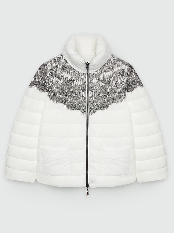 Reversible down jacket with lace print