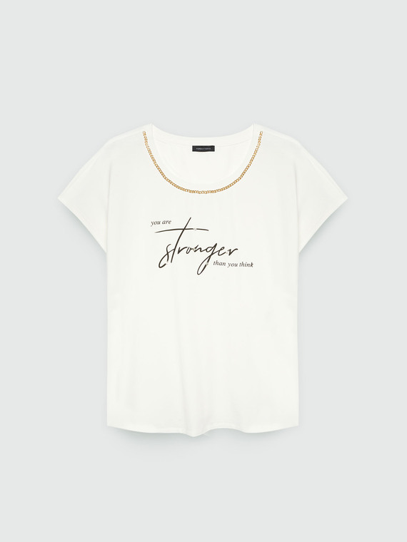 T-shirt avec inscription et chaîne