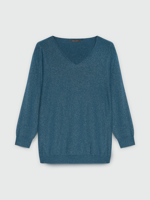 Lurex-Pullover mit V-Ausschnitt