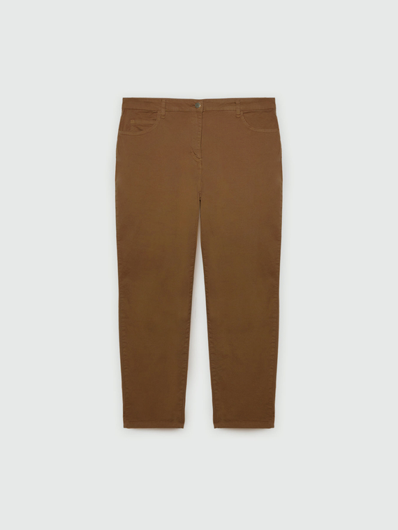 Pantaloni girl fit dritti in cotone con risvolto