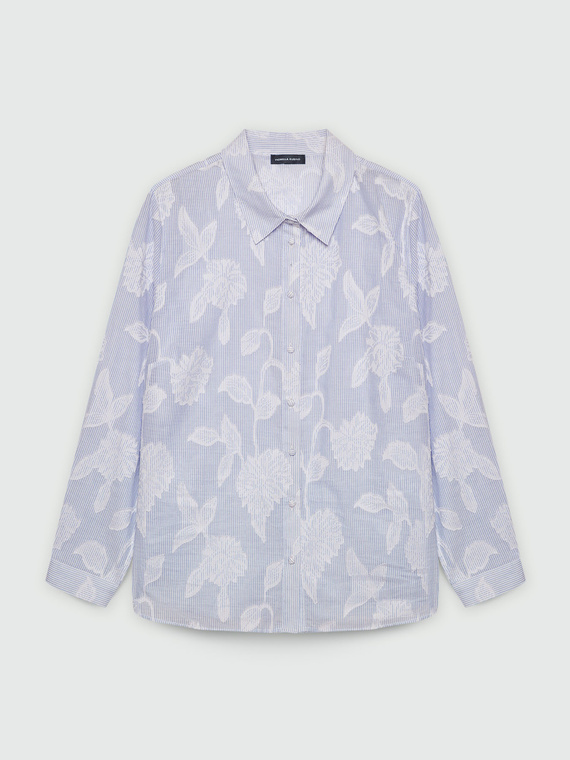 Camicia a righe con lavorazione jacquard floreale