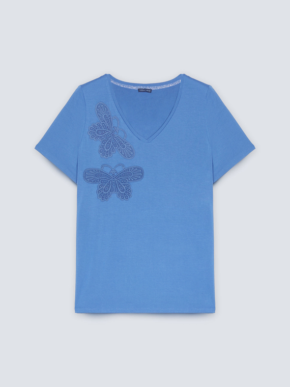 T-Shirt mit Schmetterlingen aus Spitze