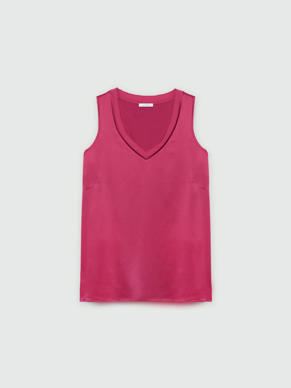 Top in due tessuti con scollo a V