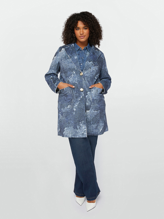 Lightweight denim effect printed coat