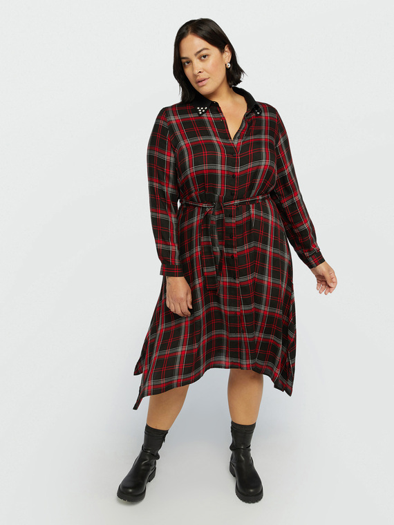 Tartan chequered dress with studs