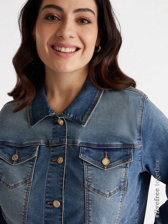 Giubbotto in denim con bottoni gioiello
