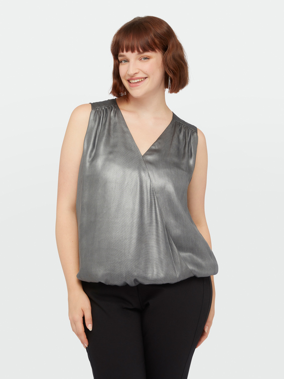 Coated fabric sleeveless top