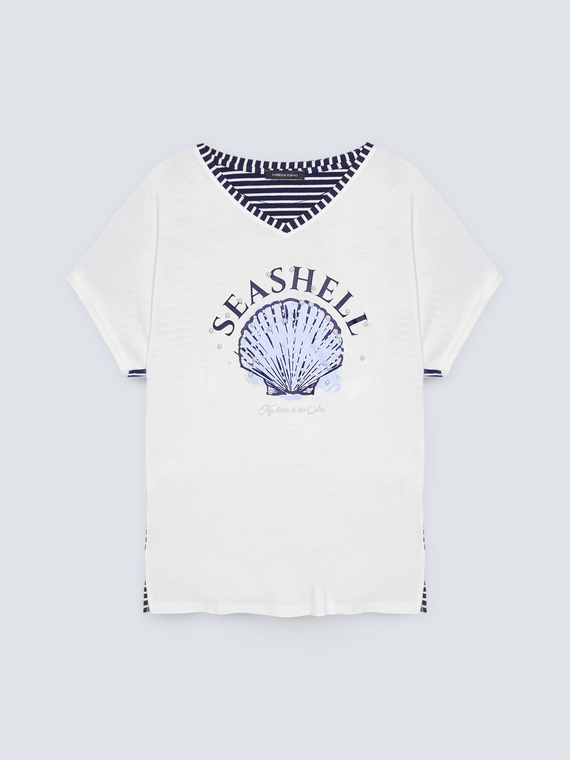 T-shirt with pearls and print