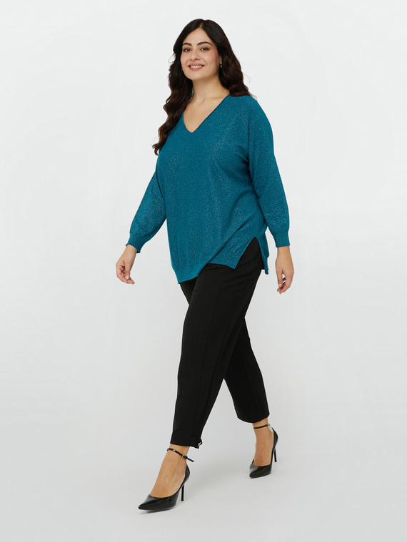 Lurex sweater with V-neck