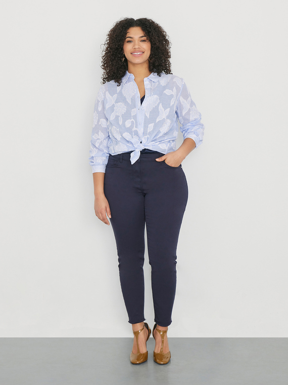 Camicia a righe con lavorazione jacquard floreale